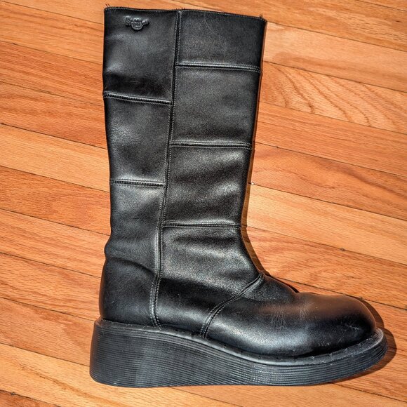 Dr. Martens Women’s England Patchwork Black Leather Wedge Boots - Picture 1 of 6